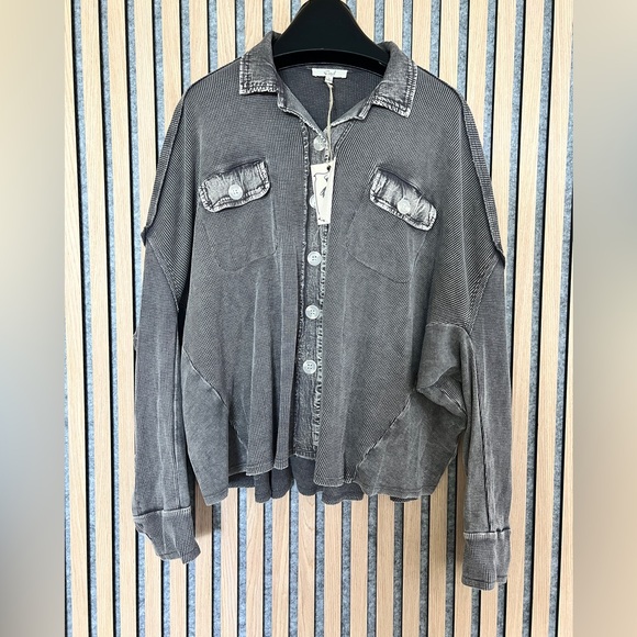 Easel by Anthropologie Waffle Stonewashed shirt Jacket - Small - Picture 1 of 3